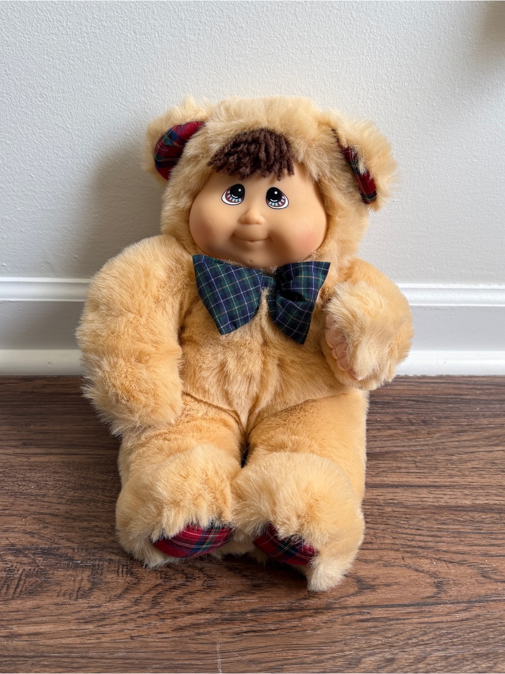 Vintage 1998 Kuddle Love Kid Plush Teddy Bear Brown Hair Purple eyes